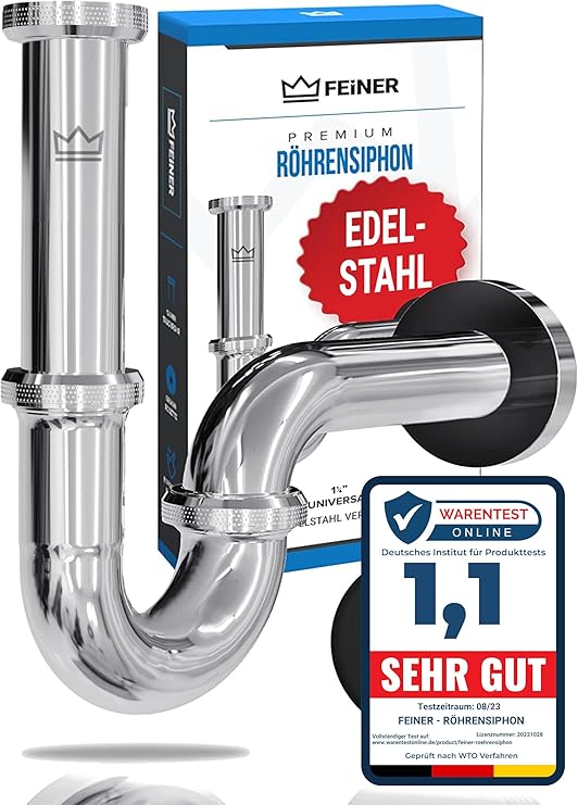 FEINER Premium Universal-Siphon Edelstahl höhenverstellbar