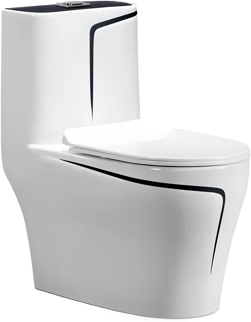 EGO INTERIORS Royalty Line Stand-WC schwarz-weiß, randlos, Armlehnen