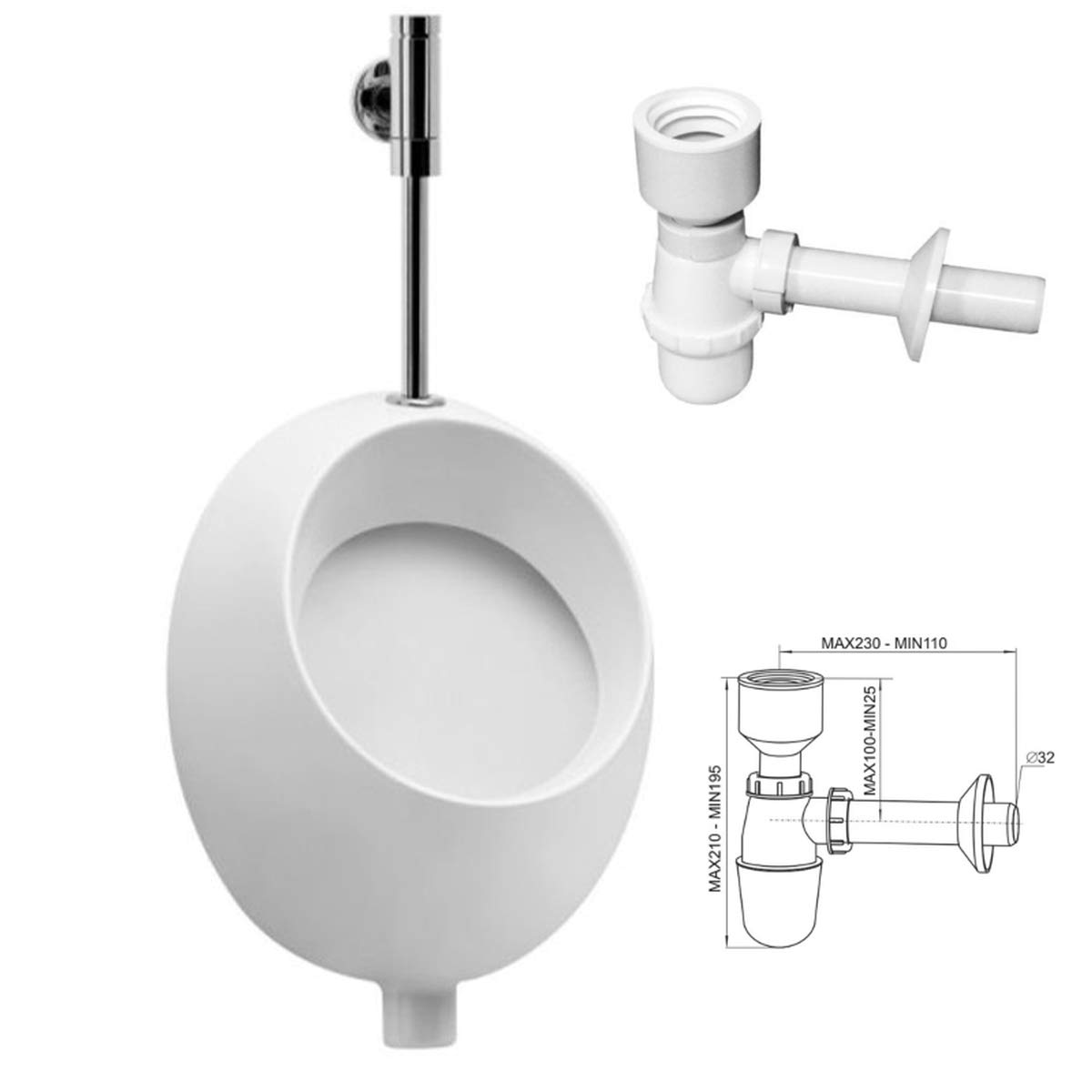 VBChome VBChome Urinal Pico, vertikal, Zulauf oben, inkl. Flaschensiphon - Produktbild