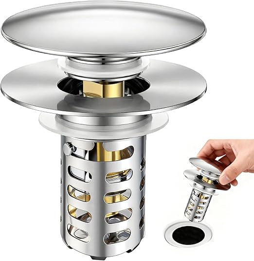 HUAERSICO Pop-up Waschbeckenstöpsel mit Sieb, 28,5–55 mm