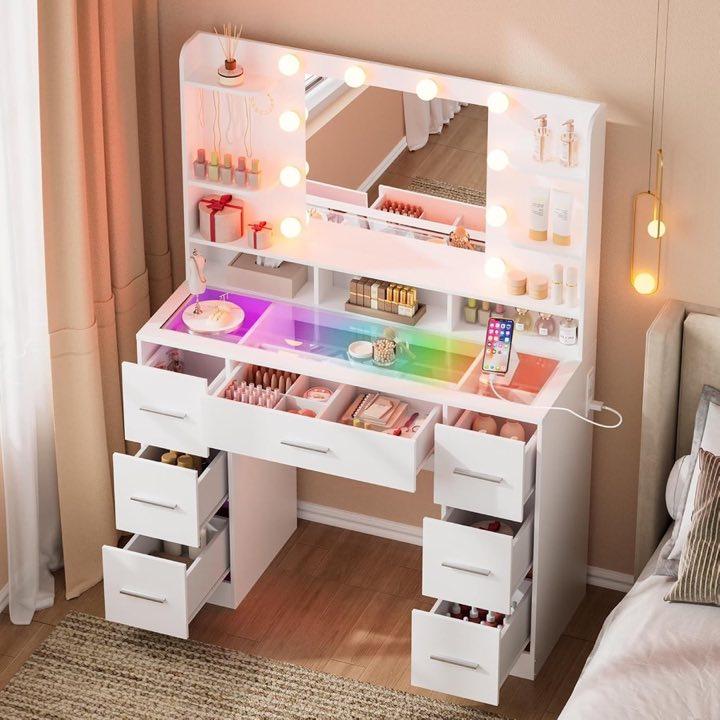 SOLCRESTIA Schminktisch mit LED, USB und Hocker